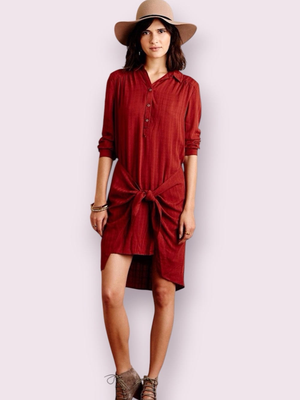 Anthropologie Maeve Bloomsbury Wrap Front Tie Mini Dress Rust Size 2
